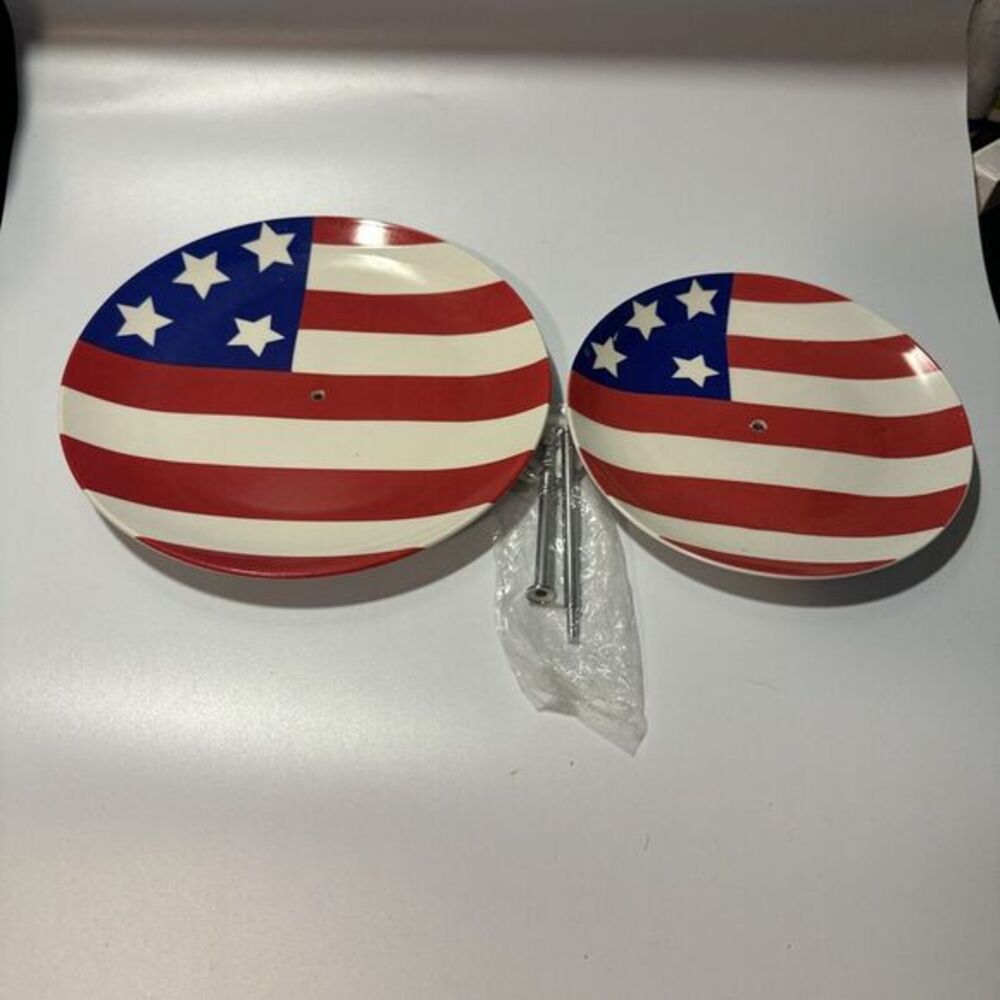 Two Tier Ceramic Plate Snack Muffin Cupcake Holder Flag Design Kitchen Worthy
